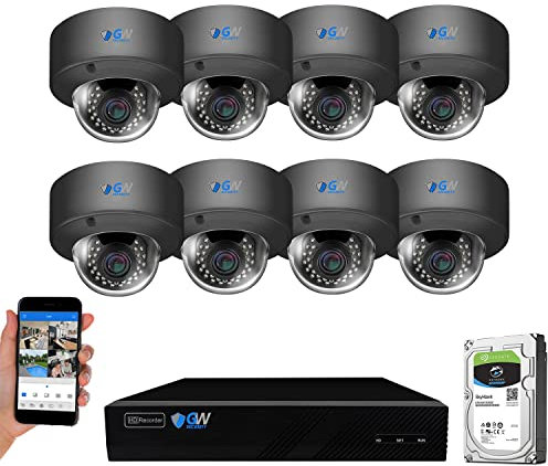 GW Security AutoFocus - Sistema di telecamere IP, 8 canali H.265 4K NVR, (8) 5MP 1920P Dome POE Microfono Telecamera di sicurezza 4X Zoom ottico motorizzato Sistema di sicurezza per interni ed
