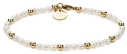 FLEUR Armband mit Gravur Süßwasserperlen 14K Gold Filled oder Rosé Gold Filled | Personalisierter Schmuck | Geschenke für Frauen zum Jahrestag Valentinstag Geburtstag | Perlenarmband | Mit Namen
