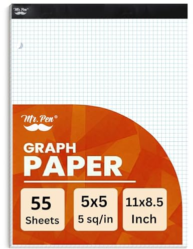 Mr. Pen- Engineering Paper, Graph Paper, 5x5 (5 Squares per inch), 8.5x11, 55 Sheets, 3-Hole Punched
