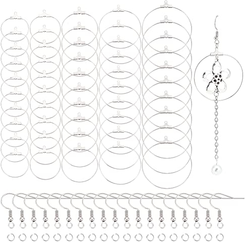 UNICRAFTALE 5 Tailles 50pcs Boucles d'oreilles avec 50pcs Boucles d'oreilles 25/29/35/40/44mm Boucles d'oreilles avec Anneaux de Saut Boucles d'oreilles en Acier Inoxydable Fil pour Bijoux