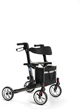 SoNa24 Rollator QUAVA by Vermeiren | Leichtgewichtrollator, doppelt faltbar | bis 136kg | Sitz, Tasche, Rückengurt, Stockhalter | ideal für Zug, Flug, Kofferraum (carbon-grau)
