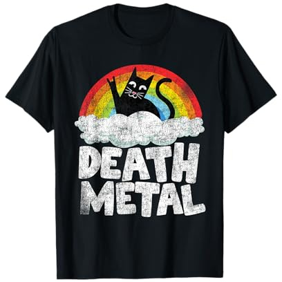 Death Metal Gato Retro Arco Iris Metalfan Heavy Metal Camiseta
