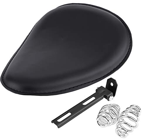 Yctze Sillín monoplaza de piel negra para moto de 3 pulgadas con soporte de muelle de montaje para Chopper Bobber Custom para sillín de moto individual