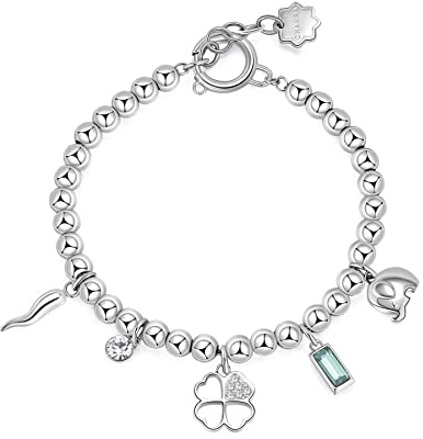 Brosway Bracciale Donna in Acciaio | Bracciale Con Cristalli E Simbolo Cornetto,elefante,quadrifoglio | Collezione Chakra - BHKB114