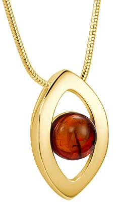 Copal Collana Da Donna Con Pendente In Ambra E Argento 925 Placcato Oro
