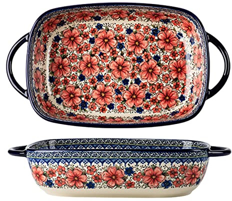 Bicuzat Plat de cuisson en céramique de style vintage avec poignées pour four/cuisine/cuisine - 1 pièce - Grande capacité - 1,7 l