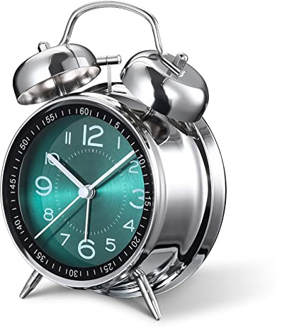 Cadmos Loud Alarm Clock for Heavy Sleepers Adults,Retro 4 Inch Silent Non-Ticking Quartz with Backlight,Twin Bell Analog Kids Alarm Clocks for Bedrooms Bedside (Green)
