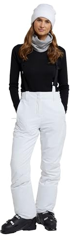 Mountain Warehouse Moon schmalgeschnittene Damen-Skihose - Wasserabweisende Hose aus Rip-Stop-Material mit abnehmbaren Hosenträgern und Knöchelreißverschlüssen Weiss Damengröße EU 40