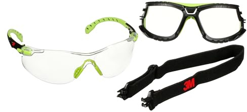 3M Solus 1000 Schutzbrille, grün/schwarze Bügel, transparente Scheibe | Scotchgard Anti-Fog-/Antikratz-Beschichtung (K&N), TPE-Dichtung und Kopfband, S1201SGAF-TSKT-EU, 1 pro Packung, K&N