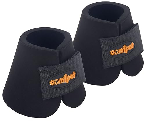 COMFPET Hufglocken für Pferde, Übergriffsstiefel, dickes Neopren, schützt Huf- und Glühbirnendämpfung, 2 Stück, Größe XL, Schwarz