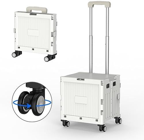 Einkaufstrolley klappbar, Einkaufswagen bis 30 kg, Teleskopgriff, Grau | Einkaufstrolley Treppensteiger mit 4 Rollen, Verstellbarer Aluminium Griff, Deckel, Transportbox für Einkaufen, Reisen, Büro