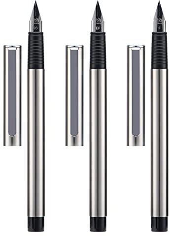 Jinhao 65 Füllfederhalter, 3-teiliges Set, Iridium, ultrafeine & extrafeine & feine Spitze, glattes Schreibstift mit Konverter (silberfarben)