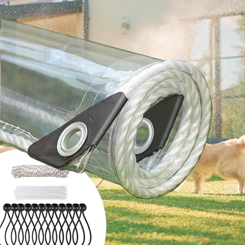Jianyana Heavy Duty PVC Tarpaulin, Waterproof Tarp Sheet, 4 x 6m 420 g/m², Transparent Tarpaulin with Eyelets, Tear-Resistant, Clear Tarps for Garden Gazebo Side Panel, Outdoor Furniture Protection