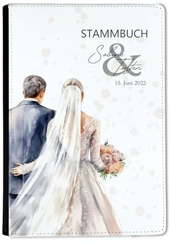CreaDesign, Stammbuch Hochzeit personalisiert, Familienstammbuch A5 aus Leder mit Klemmschiene, 15 x 22 cm