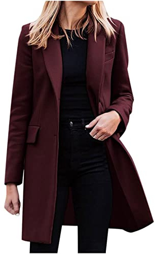 Mid Length Blazer Women Elegant Slim Fit Blazers Suit Plus Size Long Sleeve Ladies Casual Work Formal Jacket Business Smart Casual Trench Cots Single Breasted Blazer Cardigan Office Work Wine 3XL
