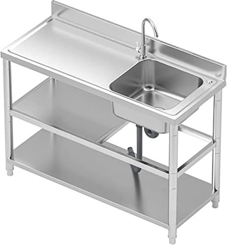 Sink Home Küchenspülen Küchenspüle 80/90/100/120 cm Einzelbecken, Gartenspüle 120 cm Doppelbecken Fischputztisch, 304 Edelstahl, mit Arbeitstisch und verstellbaren Füßen
