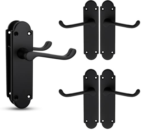 Bwintech 3 Sets Matt Black Richmond Lever on Plate, Latch Furniture, Backplate Door Handles,Suitable for Wooden Doors