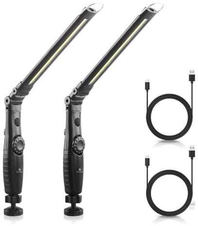 Dr. Prepare LED Work Light, 700 Lumens Foldable Rechargeable Work Light, 3200mAh Cordless Portable Magnetic COB LED Inspection Light for Car Repair, Home, Garage, Emergency, 2 Pack
