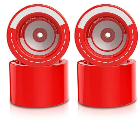 90mm 78A Skateboard Wheels, Soft PU Longboard Wheels for Cruising, Carving, Commuting and Electric Skateboards, Smooth Cruiser Wheels for Rough Roads, Set of 4