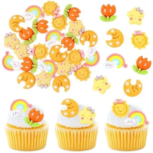 Blumomon 25 Stück Stern Sonne Cupcake Toppers Braut Verlobung, Baby Dusche, Geburtstag Party Cupcake Dekorationen, Picks Kindergeburtstag Party Dekorationen Zubehör