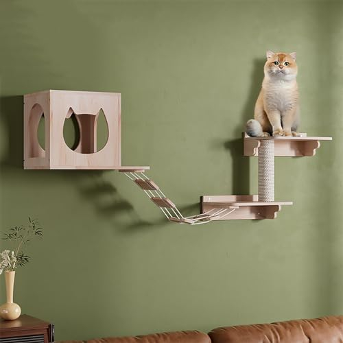 DIY Katzen Kletterwand Set, Massivholz-Katzenwandmöbel, Katzenregale und Sitzstangen für die Wand, Platzsparend, (Style3)