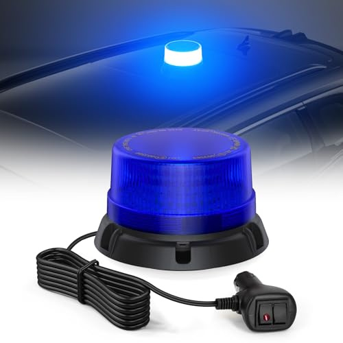 Fxlpower LED Blaulicht Rundumleuchte mit Magnet für Auto, 12V 24V | 2,8m Kabel, IP65 Wasserdicht, 2 Leuchtmodi mit Stroboskop, für Baufahrzeuge & Traktor
