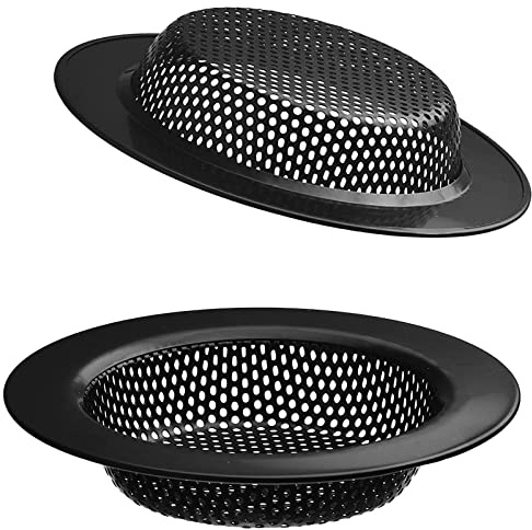 2 Pcs Black Stainless Steel Mesh Sink Drain Strainer, 2.16 Top/1.29 Kitchen Filter Trap Basket,Large Food Catch for Bathroom Bathtub Wash basin Floor drain balcony RV Drain Hole Electroplated Coatin