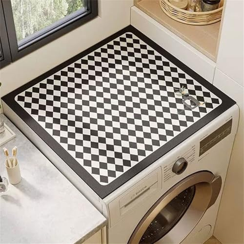 Highdi 3D Impression en Damier Housse de Protection pour Machine à Laver Top, Coussin de Machine à Laver Antidérapant, Housse de Machine à Laver pour Machine à Laver Ou Sèche-Linge (Noir,50x60cm)