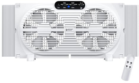 BEYOND BREEZE Ventilatore a doppia finestra con flusso d'aria reversibile e allarme antintrusione, ventola di scarico espandibile, 3 velocità e telecomando