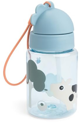 Done by Deer Tiny Farm Gourde avec paille, bleue, pour enfant, 280 ml, anti-fuite et sans BPA, Dotti et mouton, pour l'école et la crèche, à partir de 6 mois