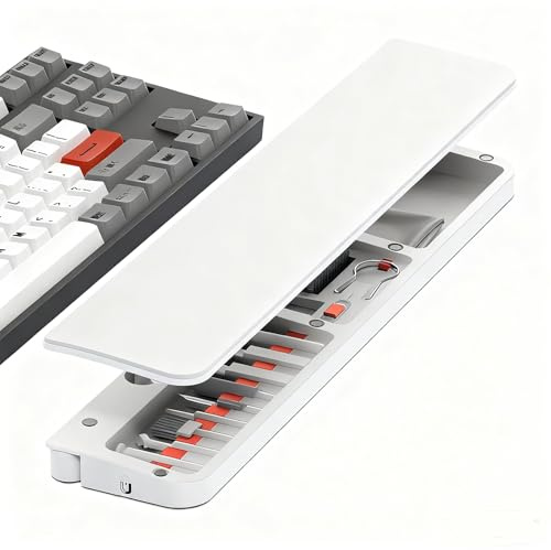 Ryaacphi Ergonomic Keyboard Wrist Rest with 22-in-1 Cleaning Kit, Non-Slip Base, Springy Sponge Support for Work and Gaming, White,Deeply Cleaning for Keyboard,Lens,Charging Port,Earbud,and etc.