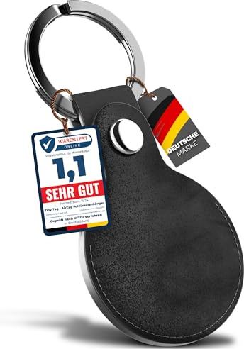 TinyTag® - AirTag Schlüsselanhänger Leder für Apple AirTag 1. & 2. Generation - AirTag Anhänger Leder - Hülle AirTag (Schwarz)
