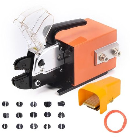 ERSINIAN Crimpadora neumática, crimpadora de Casquillos, crimpadora neumática de terminales de Cable, crimpeado hasta 16 mm², crimpadora con 15 Juegos de Matrices, AW-10