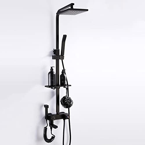 Bath Faucet Thermostat with Hand Shower Mixer Bathtub Black Black Bathroom Faucet Brass Spray Cold and Hot Water Multifunction Faucet Bathtub,