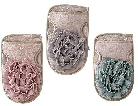 PACKOVE 3pcs Double-sided Shower Gloves Exfoliating Mitts Made of Polyester Cotton and Mesh for Effective Body Skin Dirt Cleaning and Keratin Removal Bath Accessories
