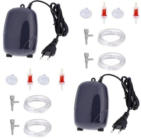 2PCS 3W Aquarium Luftpumpe,1.6L/min Aquarium sauerstoffpumpe | 1,2-Meter-Schlauch*4 pneumatischem Stein*4, Regelventil*4 und Rückschlagventil*4