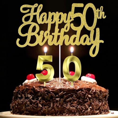 50th Birthday Candles Happy 50th Birthday Cake Topper, 50 Cake Topper Number 50 Candles for Cake, 50 Birthday Cake Decorations for Men and Women (50)