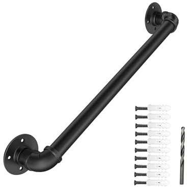 Barandilla galvanizada antideslizante vintage para escaleras de interior/exterior, barandilla de soporte de pared para porche y terraza, riel de escalera negro de 6 pies