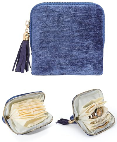 COOLYOUTH Travel Jewelry Case Organizer for Women Portable Jewelry Box with Small Pouches Mini Jewelry Bag for Rings, Bracelets, & Bangles with Smooth Metal Zipper (Royal Blue)