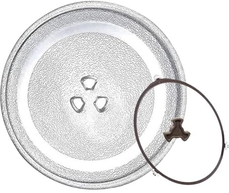 Mikrowellenteller – Glas-Drehteller | 24 cm runde Mikrowellen-Glasplatte mit drehbarem Ring, hitzebeständiges Ersatztablett zum Aufwärmen, Kochen, Heimgebrauch