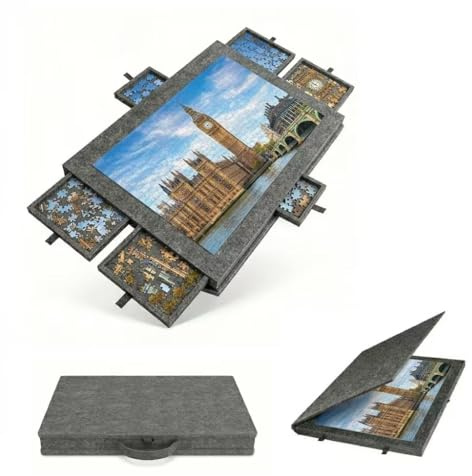 Jigsaw Puzzle Board with Adjustable Tilting Stand & Protective Cover, Lightweight Felt Puzzle Board with Storage Drawers, 1000 Piece Portable Puzzle Table for Adults