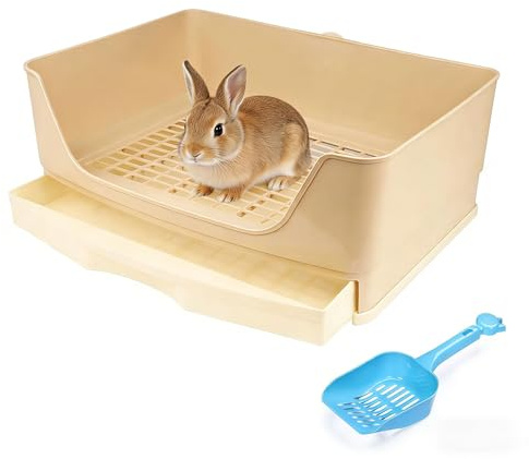 Rabbit Litter Box Toilet with Drawer and Scoop, Large Pet Potty Trainer | Bigger Pet Pan for Adult Guinea Pigs, Rabbits, Hamster, Chinchilla, Ferret, Galesaur, Small Animals