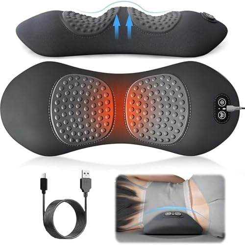 Masaje De Espalda 3 En 1,Dispositivo De Masaje De Espalda 3 En 1,Masajeador De Espalda, Con Calor, TraccióN Y VibracióN,Aliviar El Dolor De CiáTica Y Lumbar, Soporte Lumbar ErgonóMico (Black)