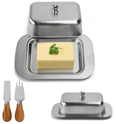 Beurrier Inox,avec 1 Beurrier + 1 Couteau à Beurre + 1 Fourchette à Beurre