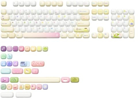 AFteweACN Keycaps Yellow Doodle MOG Dye Sub PBT 138 Piece Custom Cute MOG Profile Compatible With Mechanical Gaming Keyboards(Doodle)