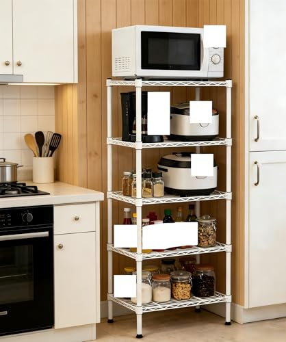 5-Tier Heavy-Duty Adjustable Metal Wire Shelving Unit – Sturdy Storage Rack for Laundry, Bathroom, Kitchen & Small Spaces (17.7 x 11.8 x 47.2), Tool-Free Assembly, 66 Lbs/Tier Capacity (White)