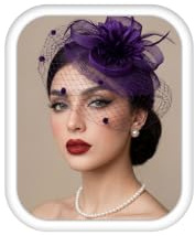 Adramata Lila Fascinator Damen mit Perlenkette Kopfschmuck Hut für Damen