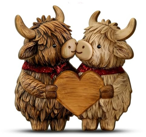 Highland Cow Holz Deko, 2D Flache Farbenfrohe Hochlandrind Holzfiguren