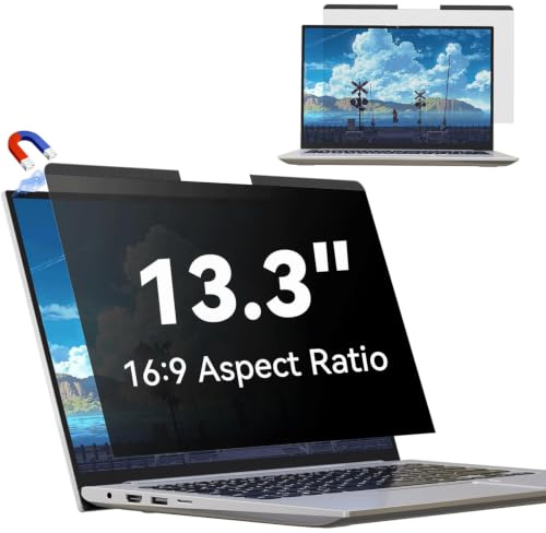 Magnetic Laptop Privacy Screen 13.3 inch for 16:9 Privacy Shield, 13.3 Removable Computer Monitor Anti Glare Protector Blue Light Filter, Compatible with HP/Dell/Acer/Lenovo/Samsung/ASUS