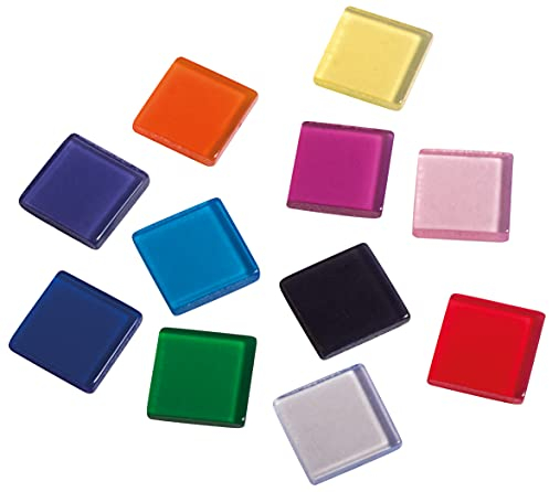 Rayher Acryl Mosaik, transparent 1x1cm, ca. 205Stück, SB-Box 50g , bunte Mischung, quadratisch, Kunststoffsteine, Kunststoffmosaik durchscheinend, 14540999, Bunt